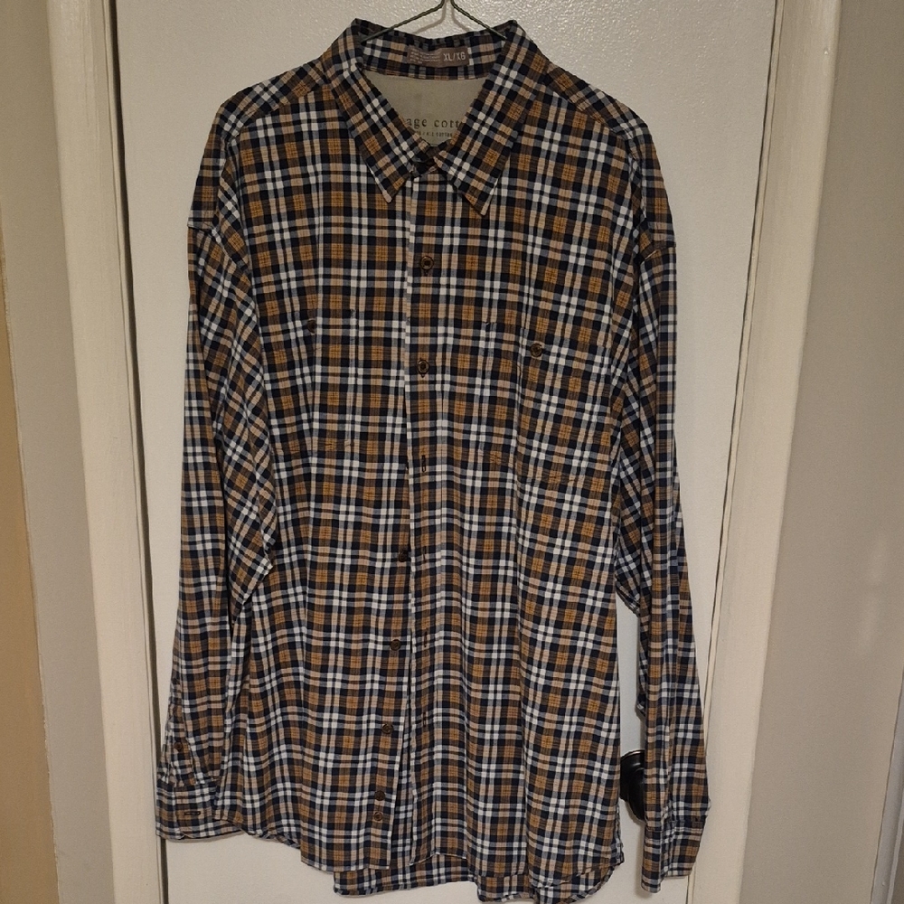 Haggar  Xl Plaid Men's Shirt Navy Khaki